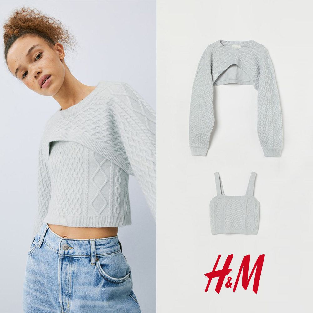 [SPECIAL PRICE] H&amp;M 에이치앤엠 케이블 니트 크롭 스웨터 &amp; 크롭 탑 세트