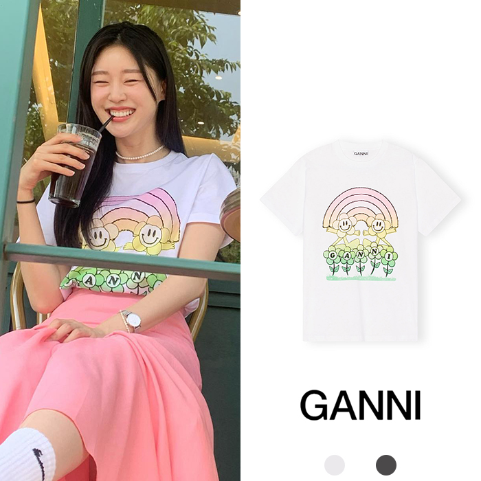 GANNI 가니 릴랙스 레인보우 티셔츠 2종 (최서은 착용)