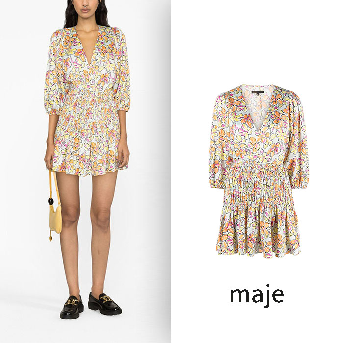 maje 마쥬 플로럴 프린트 쇼트 드레스