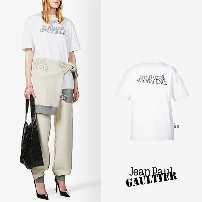Jean Paul GAULTIER 장폴고티에 남녀공용 인사이드 아웃 반팔 화이트 티셔츠